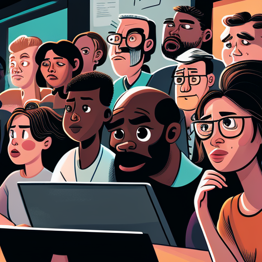 diverse middle managers at a tech company in silicon valley attending a zoom call where they are skeptical about the results of the call, pixar cartoon style, illustration2