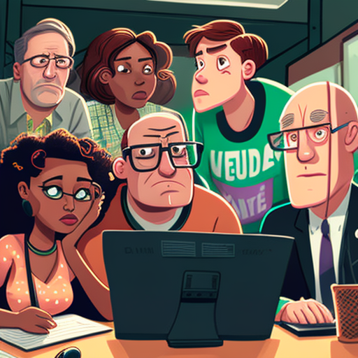 diverse middle managers at a tech company in silicon valley attending a zoom call where they are skeptical about the results of the call, pixar cartoon style, illustration3