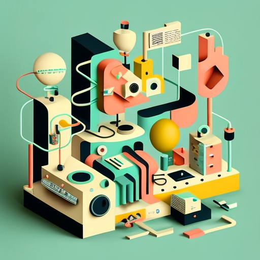 bitfloorsghost: a rube goldberg machine, vibrant, crisp clean lines