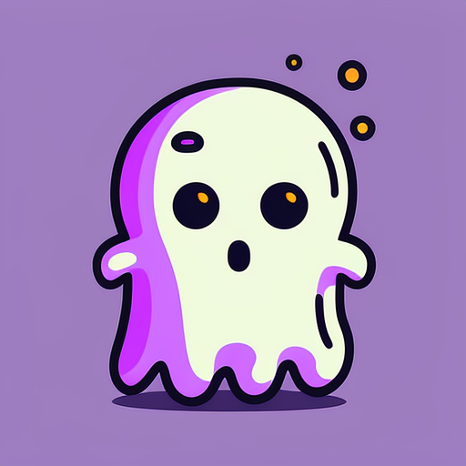 1930s cartoon, a cute purple ghost, Simple, Clean, Thick lines, Black lines, Flat, 2D, Whimsical, Vintage, Adorable, Vibrant and bold colors, Vector illustration, Centered, Svg, --no shadow