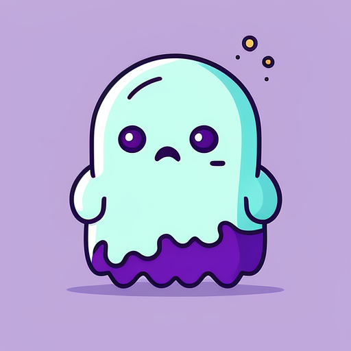1930s cartoon, a cute deep purple ghost, Simple, Clean, Thick lines, Black lines, Flat, 2D, Whimsical, Vintage, Adorable, Vibrant and bold colors, Vector illustration, Centered, Svg, --no shadow
