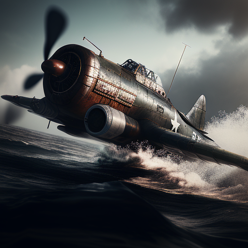giovanni: Japanese WW2 kamikaze in action in the sea, 8k, unreal engine 5