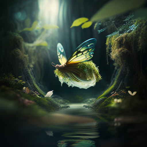 זיוזיו A fairy floats in an enchanted forest, Wide shot angle