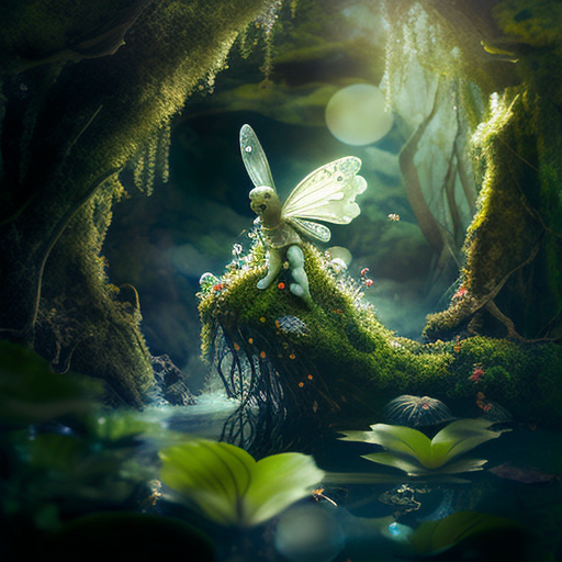 זיוזיו A fairy floats in an enchanted forest, Wide shot angle