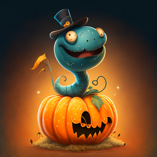 meek-peafowl563: A smiling worm with a top hat riding on a pumpkin ...