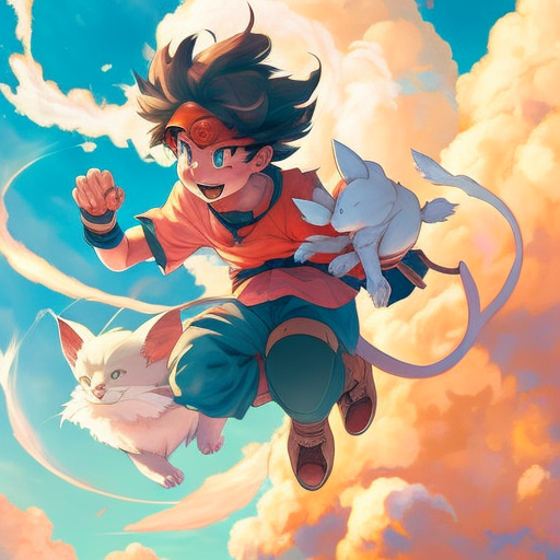 firbolg: Pokémon trainer Goku catching a mew in the clouds