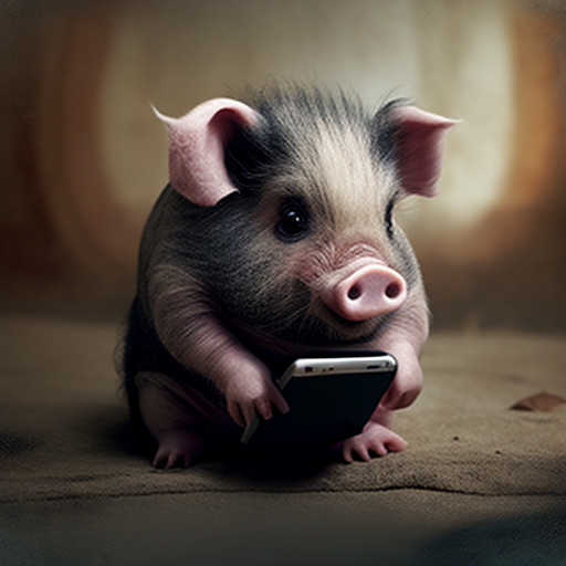 Little pig using an iphone