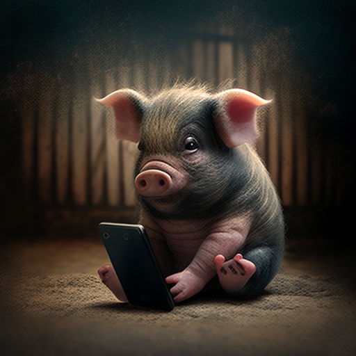 Little pig using an iphone