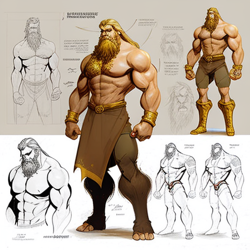 A warrior golden doodle, muscular, Character design, Concept art, Rough draft, Conceptual, Trent Kaniuga, Sketches, Showing progression