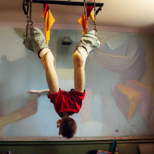 kennynewell: A boy hanging upside down in a room