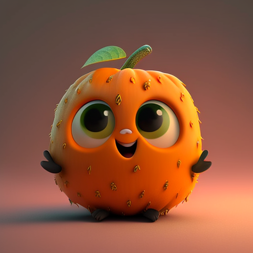 Super cute, Baby, Pixar, Pumpkin, Big bright eyes, Fluffy, Smile, Delicate and fine, Fairy tales, Incredibly high detailed, Pixar style, Bright color palette, Natural light, Simple background with pure color, Octane render, Trending on Artstation, Gorgeous, Ultra wide angle, 8k, HD, Realistic