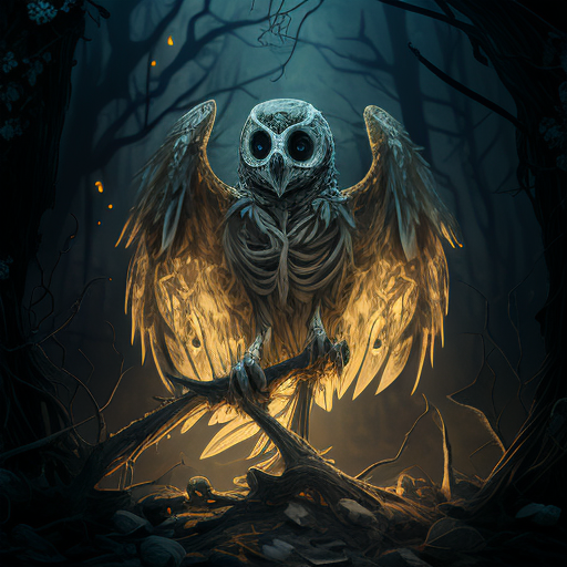 mikeelf comic book fantasy grotesque skeleton owl made of only bones