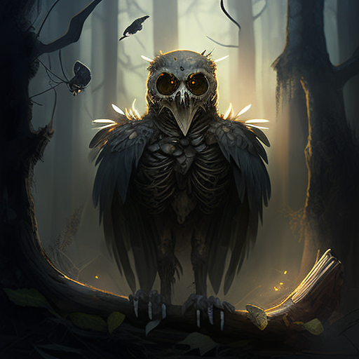 mikeelf comic book fantasy grotesque skeleton owl with a skull head