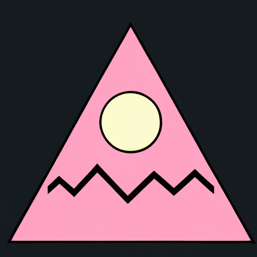 triangle patch, sun and mountains, pink accent, Centered in frame, Art deco, Simple, 2D, Flat, Iconized, Modern, Vector art, Minimal design
