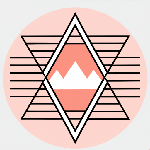 triangle patch, sun and mountains, pink accent, Centered in frame, Art deco, Simple, 2D, Flat, Iconized, Modern, Vector art, Minimal design