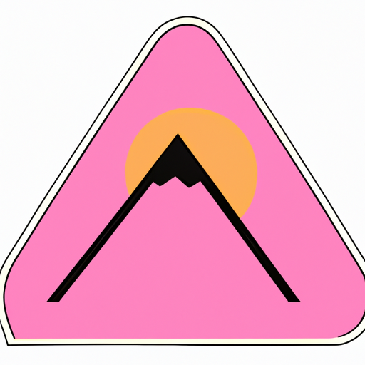 triangle patch, sun and mountains, pink accent, Centered in frame, Simple, 2D, Flat, Iconized, vinyl sticker, Modern, Vector art, Minimal design, Isotype, Gerd Arntz, Svg