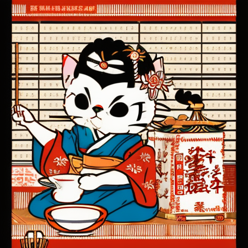gs: a chibi cat geisha, performing a tea ceremony