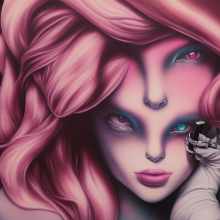  , 4k, Manga, Airbrush art, Airbrushed, Oil on canvas, Pink, One woman