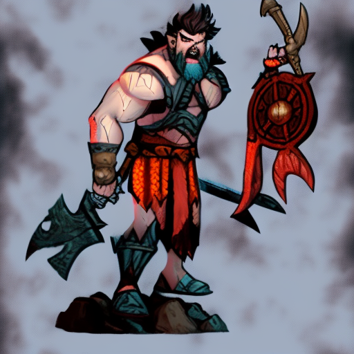oz angry darkhaired barbarian dwarf dual wielding an axe