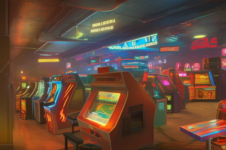 Phong cảnh phòng trò chơi thập niên 1980 đầy màu sắc và sự độc đáo. Màn hình CRT, chơi game với chiếc joystick cộng với âm nhạc điện tử sẽ khiến bạn nhớ lại ký ức của tuổi thơ và biết đến những tựa game kinh điển của thập niên vàng.