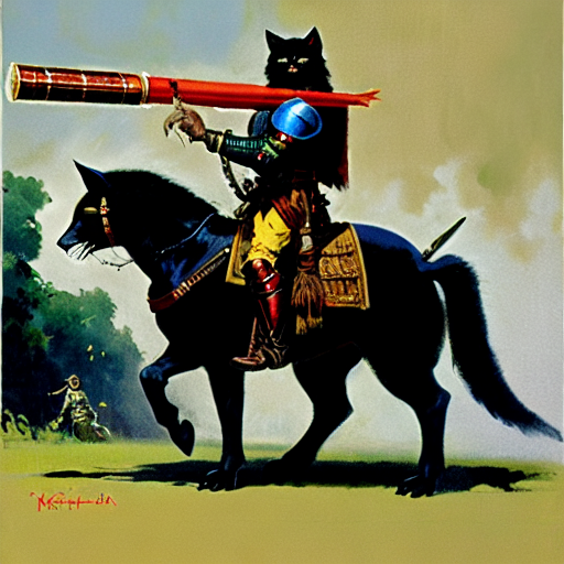 PromptPa a black cat in the uniform of a knight with a very big saber