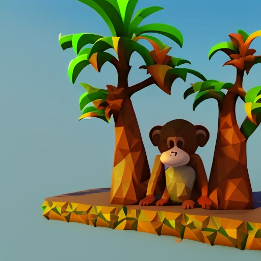 szabiszabo: low poly image of a monkey family on a single standing tropical  tree, very detailed, 4k image