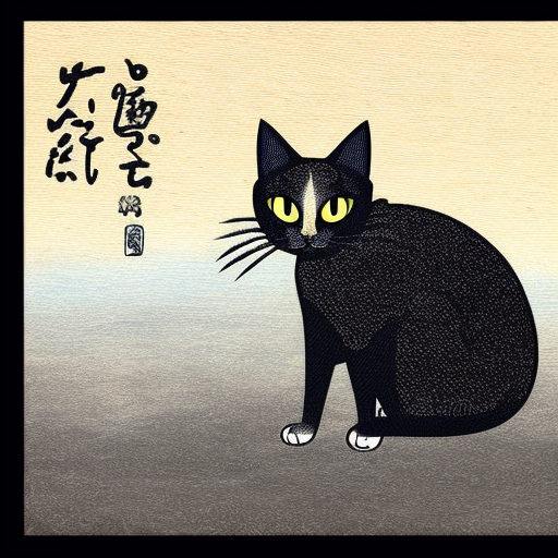 PromptPa A black cat in the style of Hokusai