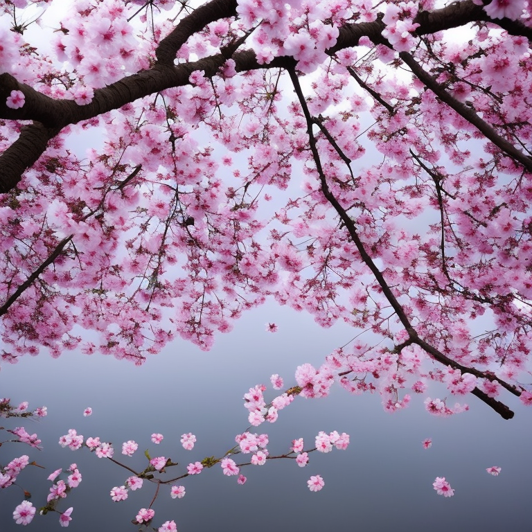 Bildo: Aesthetic Cherry Blossoms, petals floating away