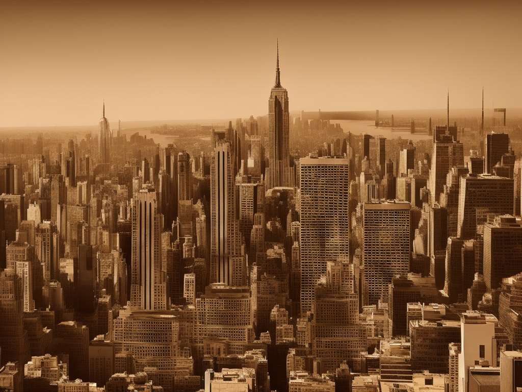 downtown new york city, surreal landscape, Sepia