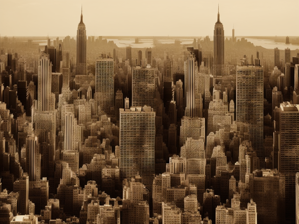 downtown new york city, surreal landscape, Sepia
