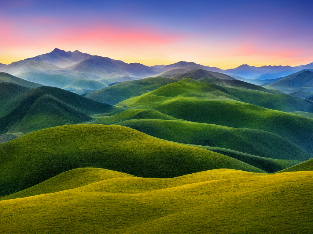 everythinggravy: wide-angle landscape, rolling hills with pryamids and  giant-