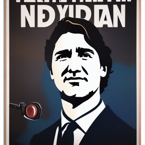 canadian propaganda poster, trudeau, parchment style, cracked, square borders