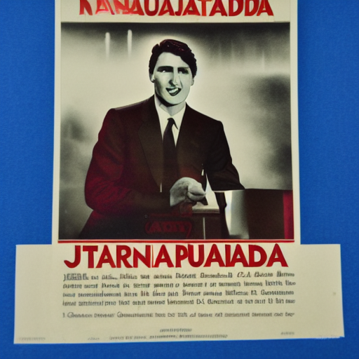 canadian propaganda poster, trudeau, parchment style, cracked, square borders