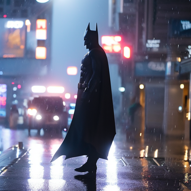 stillewillem: batman walking in the rain at night