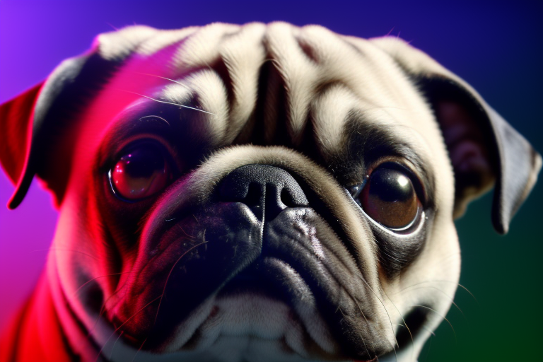 sethmillstein: redshift style, dazzling 3d render of a pug dog,  cell-shading, thick black lines, 1980s nostalgia, soft colors, pastel,  light refraction, screen space reflections, eevee render, cycles render,  16k resolution, beeple, alex
