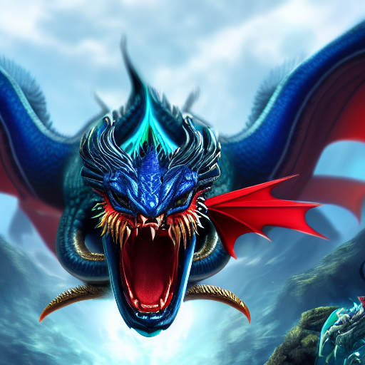 Blue dragon , logo style, using Medusa as a reference, 4k, a woman with black hair and red lips, very realistic