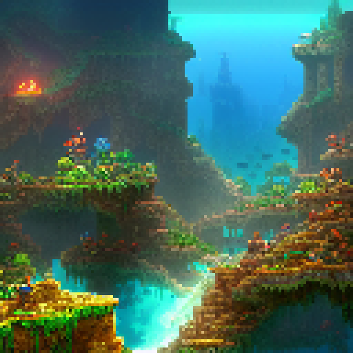 addison Terraria Atlantis underwater biome, lowing water and rock
