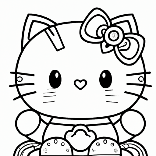 Hello kitty, Clean, HD, white on black, Symmetrical, Cartoon, Coloring pages, Coloring book