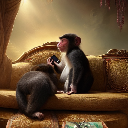 wavy-penguin715: Monkey using smartphone while sitting on sofa