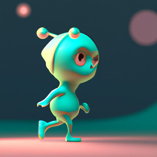 даниилкарташов: Animated cute character similar to cartoon characters.  Walking on an alien planet. The colors of the palette are pastel and chalk.  Gentle to...