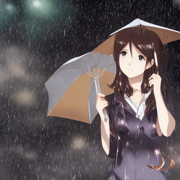 Lamename Aesthetic Animated Anime Girl With Brown Hair And Black Eyes In The Rain Carrying An Umbrella