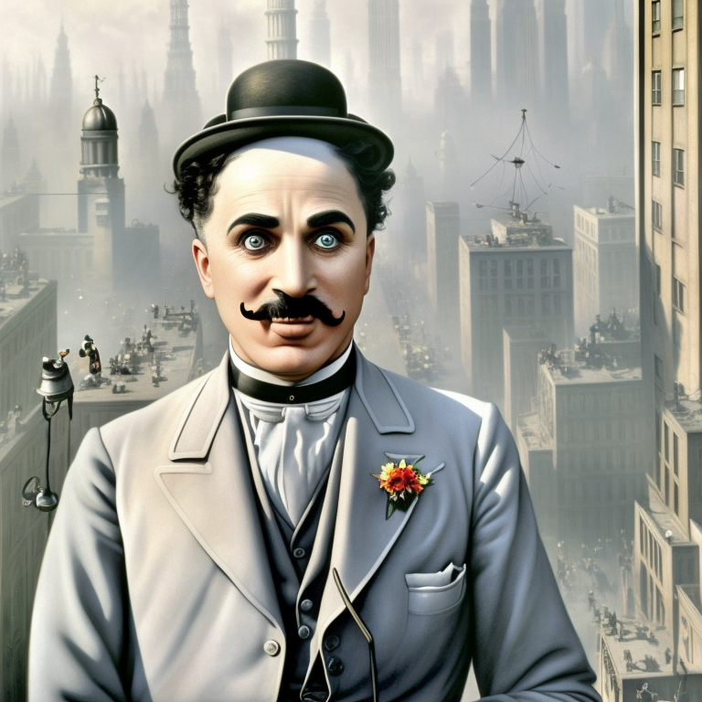 avatarab Charlie Chaplin. The Great Dictator Speech scene. Colorized picture. Modern Sky
