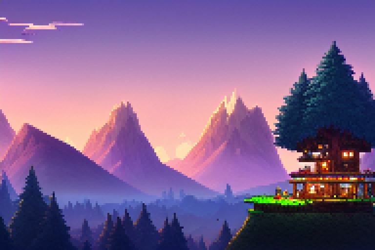 addison An isolated treehouse in the middle of a forest with distant