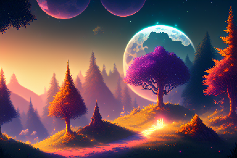 planet, Minecraft, space, stars, glowing, dark, digital art, CGI, river,  forest, snow, video games, Lake Agnes, PC gaming