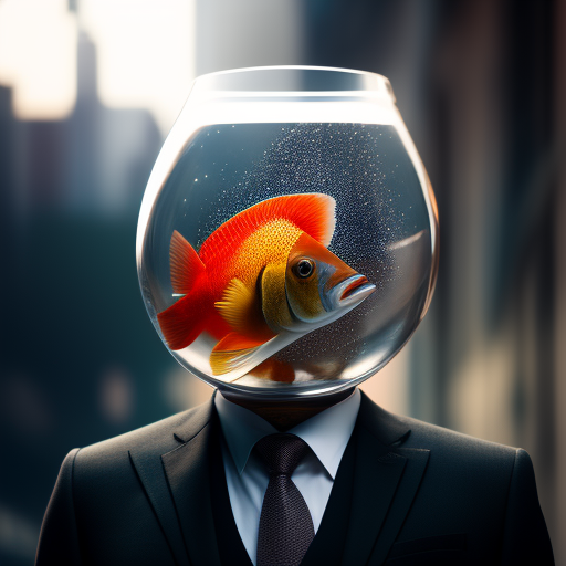 stillewillem fish bowl head containing a fish, headshot portrait of a