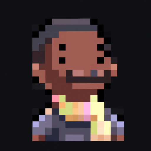 black dad wearing a scarf, Head and chest only, Pixel render, Cute pixel art avatar, 64-bit | 186”, Dark background