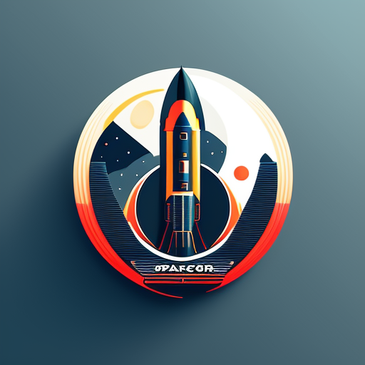 space exploration rocket logo, stylized vector art, Minimal, curves, Flat colors, Dark background
