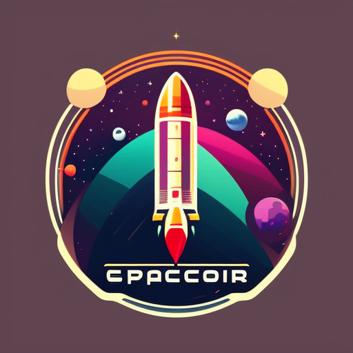 space exploration rocket logo, stylized vector art, Minimal, curves, Flat colors, Dark background