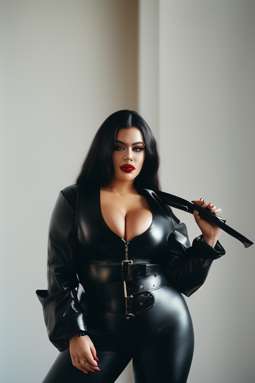 teecruise: Voluptuous Latina Lady Wearing Black Leather BDSM Outfit