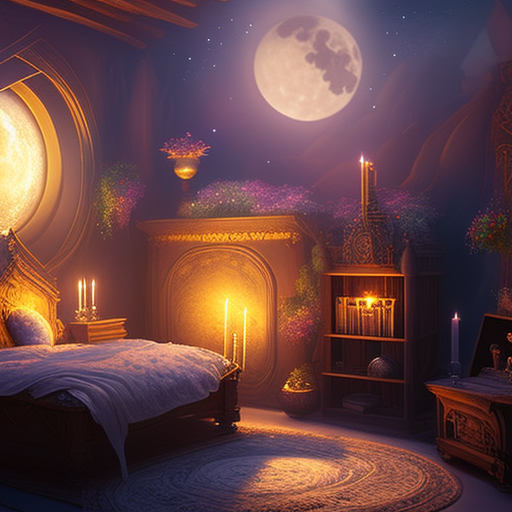sour-snail599: a paladin's bedroom with a small altar of the moon goddess  and candles